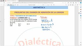 ARITMÉTICA CRITERIOS DE DIVISIBILIDAD PREGUNTAS DEL EXAMEN DE ADMISIÓN DE LA UNMSM [upl. by Ariaz134]