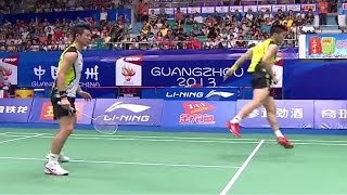 MAhsanHSetiawan v Cai YFu HF MDSF Wang Lao Ji BWF World Champ 2013 [upl. by Anifad50]