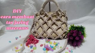 DIYcara membuat tas jaring macrametas mini bagtutorial macrametas macrame [upl. by Meece]