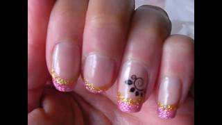 T41  french paillettes roses et or stamping nail art [upl. by Htes302]