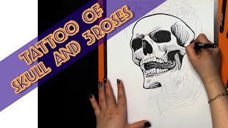 How to draw skull and roses skull and rose [upl. by Tommy713]