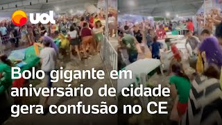 Bolo gigante em aniversário de Icapuí CE gera confusão e briga entre moradores veja vídeo [upl. by Weinreb]