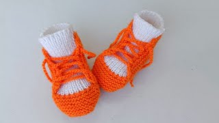 easy Knitting shoes for babybaby socks knitting designwoolen baby booties knitting tutorial [upl. by Eiramanad]