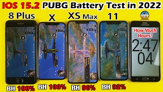 iOS 152 Battery Drain Test 2022  8 Plus vs iPhone X vs XS Max vs iPhone 11 PUBG BATTERY DRAIN TEST [upl. by Daphne]