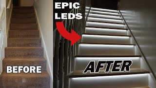 DIY Staircase Makeover With DIY LED Lighting  Renovation [upl. by Macleod]