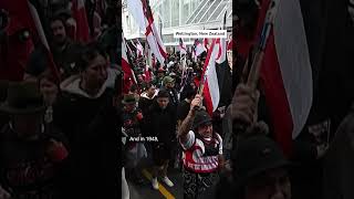 Tens of thousands of marchers crowded the streets in New Zealands capital Wellington on Tuesday [upl. by Sinnod]