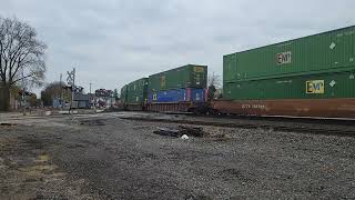 a westbound intermodal rounding the bend before passing Elkhart station shot from Main st crossing [upl. by Aida]