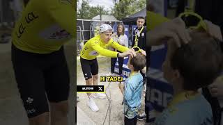 Pogacar gives Cavendishs son his sunglasses 😎 after the historic 35th stage win by his dad cycling [upl. by Irep884]