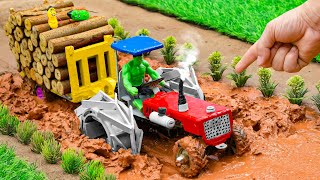 diy mini tractor dengerous stuck in mud with full trolley wood science project [upl. by Hennebery]