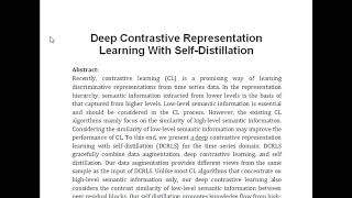 Deep Contrastive Representation Learning With Self Distillation [upl. by Redna]