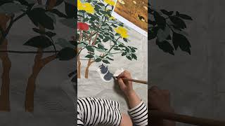 민화 민화그리기 민화공방가인 painting drawing 민화배우기 art 채색과정 바림 선치기 화병도 timelapse 타임랩스 [upl. by Shaia]