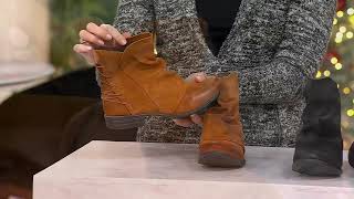 Miz Mooz Suede Ruched Ankle Boots  Dotti on QVC [upl. by Nylarahs]