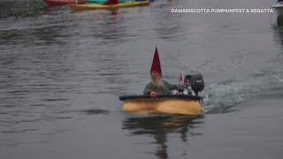 People compete in the Damariscotta Pumpkinfest Regatta [upl. by Carmelo]