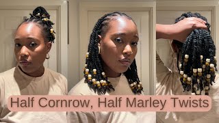 YOUR NEXT HAIRSTYLE 👀 MARLEY TWIST WITH BEADS  HALF CORNROW HALF TWIST TUTORIAL [upl. by Anyel]