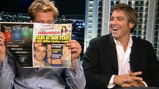 Oceans 11 Brad Pitt PRANKS George Clooney MidInterview Flashback [upl. by Ardnosak841]