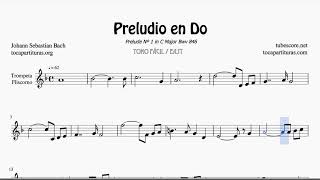 Preludio en Do de Bach Partitura de Trompeta y Fliscorno Si bemol [upl. by Nerw]