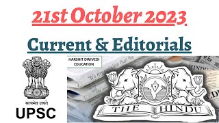 21st October 2023The Hindu Editorial AnalysisDaily General Awareness Articles by Harshit Dwivedi [upl. by Diskin]