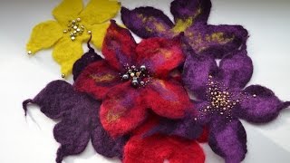 DIY Wet Felting Flower with Sushiroll Mat Мокрое валяние цветов на коврике для роллов [upl. by Ahsenod575]