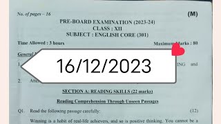 English pre board paper class 12th  class 12th english Pre board question paper 202324  161223 [upl. by Darby]