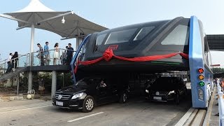 Awesome Chinas futuristic quotstraddling busquot launches 1st road test [upl. by Faro]