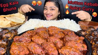 SPICY MUTTON KEBAB MASALA CURRY 🥵 SPICY ANDA KALA BHUNA WITH BASMATI RICE AND PAPAD INDIAN MUKBANG [upl. by Onyx983]