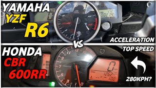 Yamaha r6 vs honda cbr 600rr  Acceleration top speed comparison [upl. by Jewell]