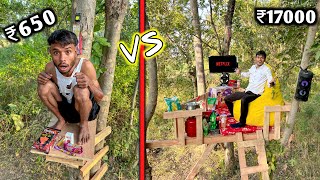 Overnight Survival Challenge  Low Budget Tree House Survival Challenge ₹650 VS ₹17000 [upl. by Atikehs255]