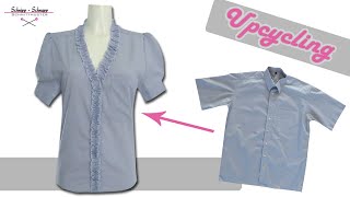 Wie Du aus einem Herrenhemd eine neue Bluse machst Upcycling​ [upl. by Hilar]