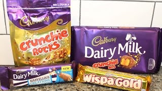 England Eatables 39 Cadbury Crunchie Rocks Crunchie Bits Rocky Mallow Road amp Wispa Gold [upl. by Ziom]