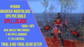 ESO Magicka Nightblade DPS PVE BuildHybrid  Spellblade  Scribes of Fate  100K DPS [upl. by Venezia]