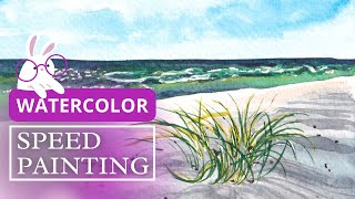 WATERCOLOR landscape painting │Grass on the beach [upl. by Edy111]