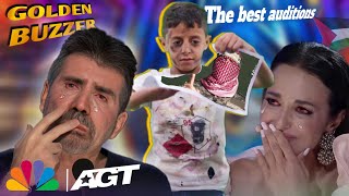 طفل فلسطيني يحصل على الجرس الذهبي بعرض مذهل جعلهم يبكون في برنامج Americas Got Talent [upl. by Melina649]