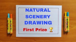 How to draw natural scenery  Simple landscape drawing  Natural scenery drawing easy way beginners [upl. by Nosrac816]