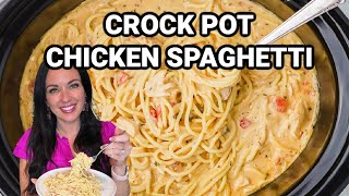 Crock Pot Chicken Spaghetti Recipe Cheesy and Delicious [upl. by Akierdna]