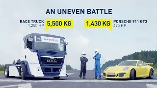 Porsche 911 GT3 991 vs Race Truck  an uneven battle [upl. by Ellehcim]