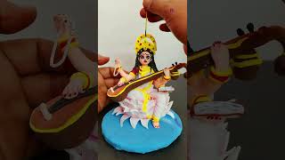 DIY Sarswati mata ki murti kaise banate hain 🦚maa sharada Navratri special clayart shorts [upl. by Philomena214]