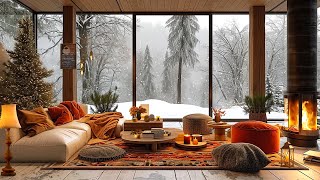 ❄️Winter Cozy Terrace Ambience with Slow Piano Jazz  Falling Snow and Fireplace for Relaxation [upl. by Bowes71]