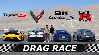 Acura NSX Type S vs C8 Corvette vs 911 Turbo S vs Nissan GTR NISMO  DRAG amp ROLL RACE [upl. by Julee]