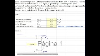 CALCULAR LA ABERTURA DE LA COMPUERTA PARA QUE LA COMPUERTA Y VERTEDERO DESCARGUEN EL MISMO CAUDAL [upl. by Elyrehc599]