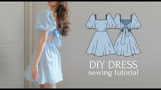 DIY PuffSleeved Dress with an Open Back  NEW PDF Sewing Pattern [upl. by Lau]