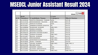 MSEDCL Junior Assistant Result 2024  Cut Off Marks Merit List [upl. by Dahsar]