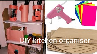 Kitchen organiser with bottles  Shelf out of cardboard boxRecycling cardboard boxes diy [upl. by Mila]