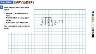 Word problem solved with bar model Nov 5 2019 Barvember solution [upl. by Brookes]