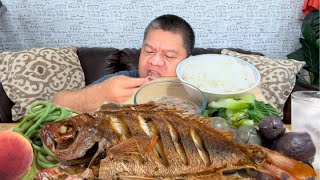 Vlog119 P2 FRIED RED SNAPPER AND VEGETABLES  MUKBANG [upl. by Erlinna787]