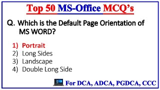 Top 50 MS Office MCQ Questions and Answers  for DCA ADCA PGDCA CCC [upl. by Auvil]