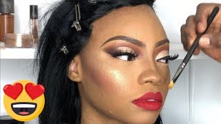 Easy Cut Crease Make up Tutorial using James Charles Morphe Palette with Red Lips stick 2018 [upl. by Ydnil749]