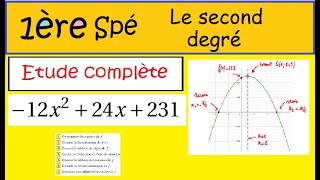 1ère Spé Mathssujet devoir Étude complète dune fonction du second degré  fx12x²24x231 [upl. by Nicki]