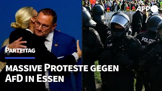 AfDParteitag Doppelspitze bestätigt  massive Proteste in Essen  AFP [upl. by Kroy276]