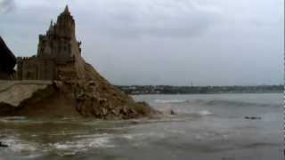 JERSEY CHANNEL ISLANDS highest tide demolishes largest sand castle in Britain [upl. by Glassman]