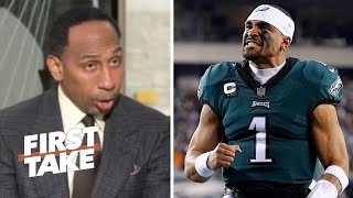 FIRST TAKE  quotEagles are the 2nd bestteam in NFCquot  Stephen A believes Jalen Hurts will win fight [upl. by Cathlene]